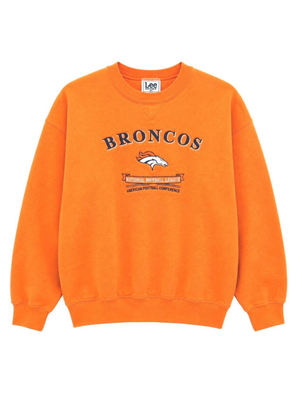 VTG Denver Broncos Lee Sport Sweatshirt Sz L Orange Embroidered NFL AFC Crewneck